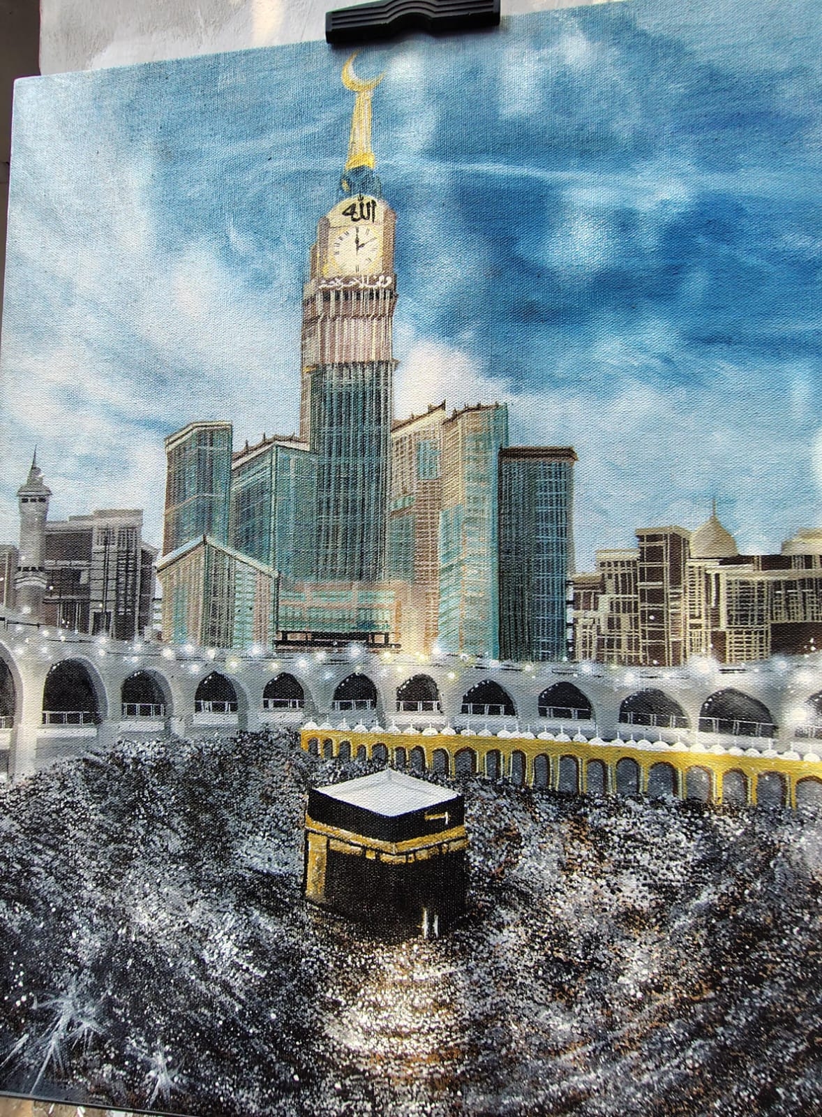 Makkah Kaaba & Clock Tower Handmade Islamic Canvas Artwork